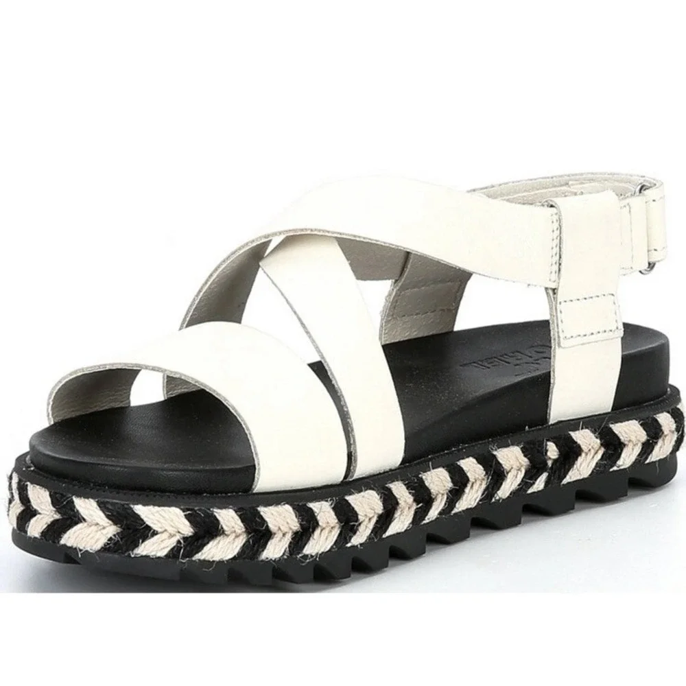 Sorel Sandals 6.5 Black Roaming Criss Cross Platform Espadrille Leather Strappy